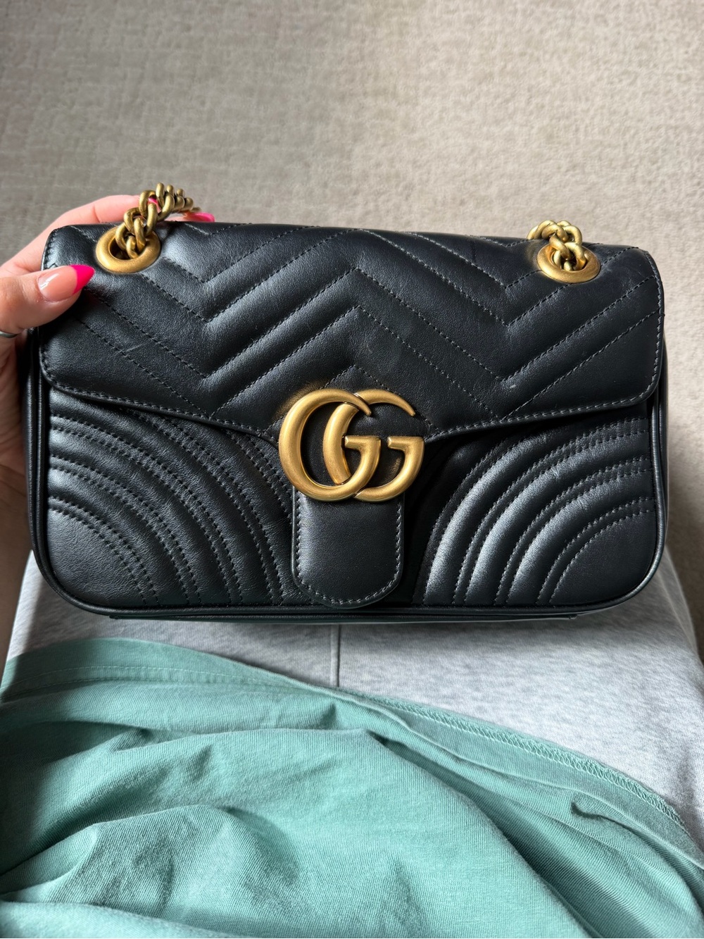 Gucci Black Matelassé GG Shoulder Bag with Gold Hardware